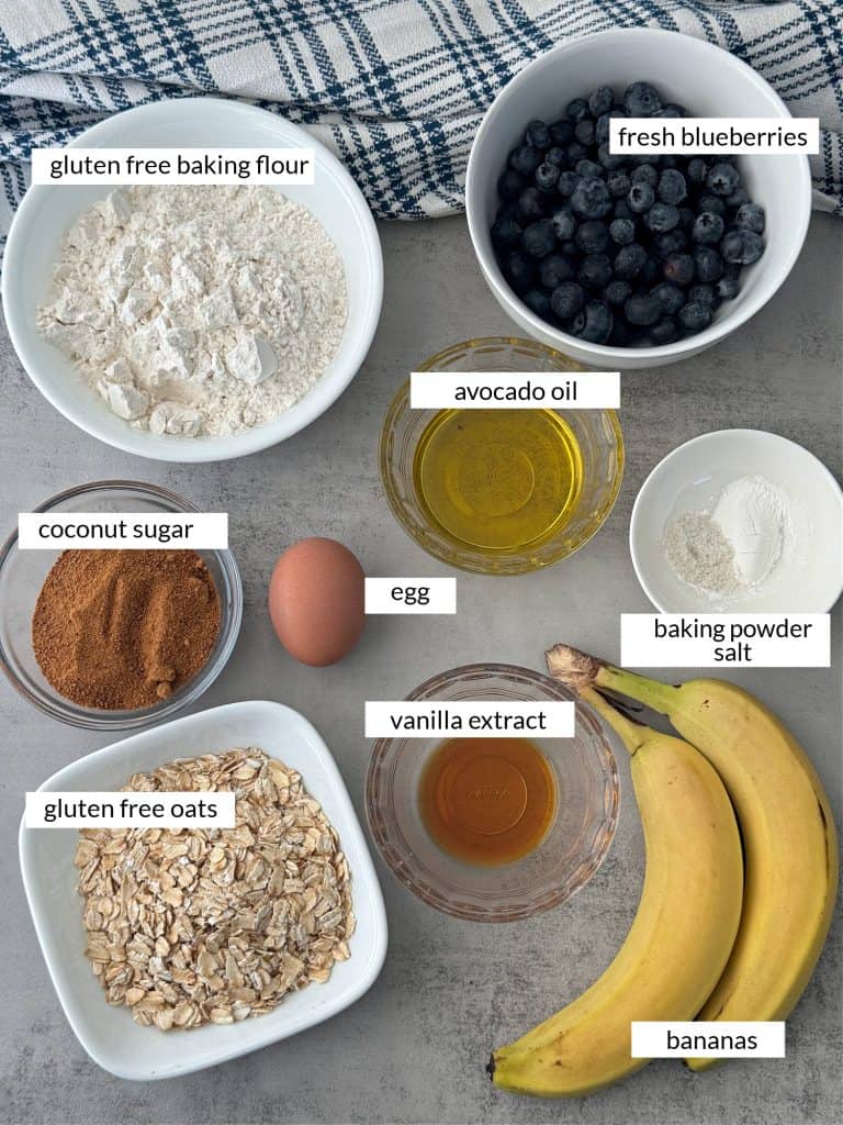 ingredients to make blueberry oat muffins