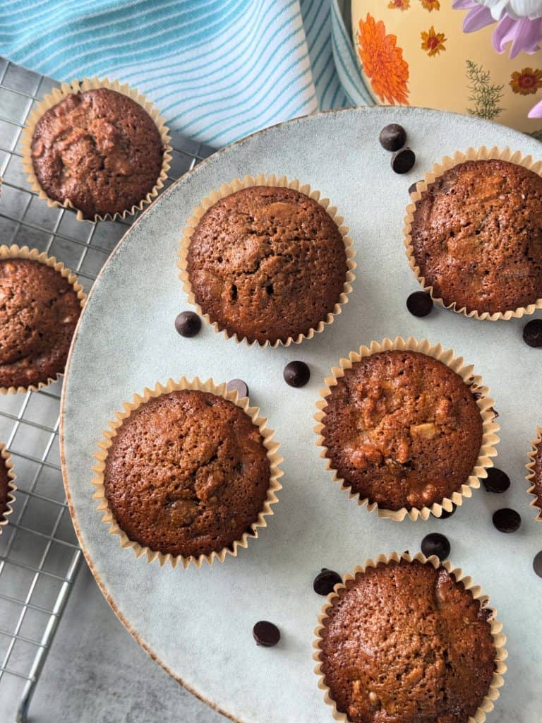 healthy chocolate chip muffins with walnuts