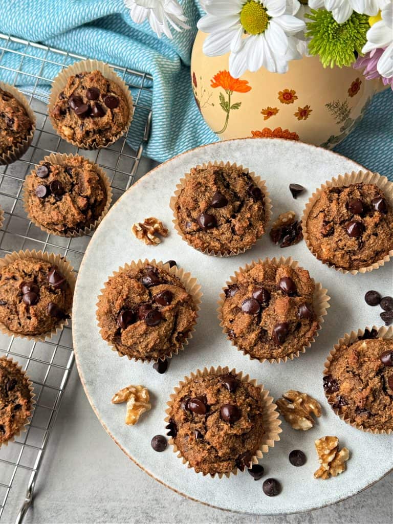 Healthy Chocolate Chip Pumpkin Muffins with dark chocolate chips 