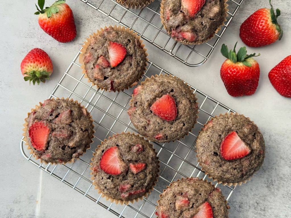 strawberry banana muffins with fresh strawberries 