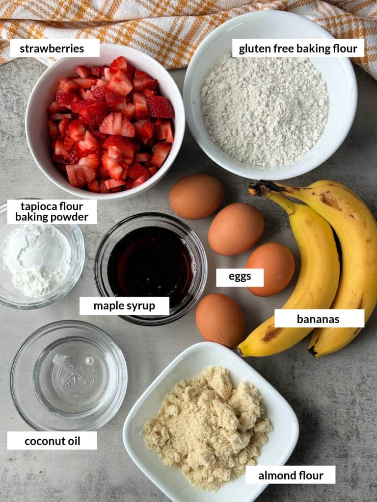 ingredients to make Healthy Strawberry Banana Muffins 