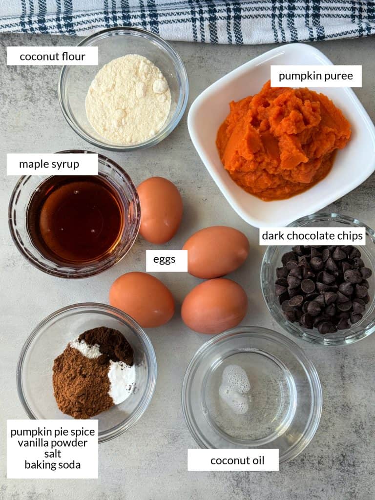 ingredients to make Pumpkin Chocolate Chip Muffins