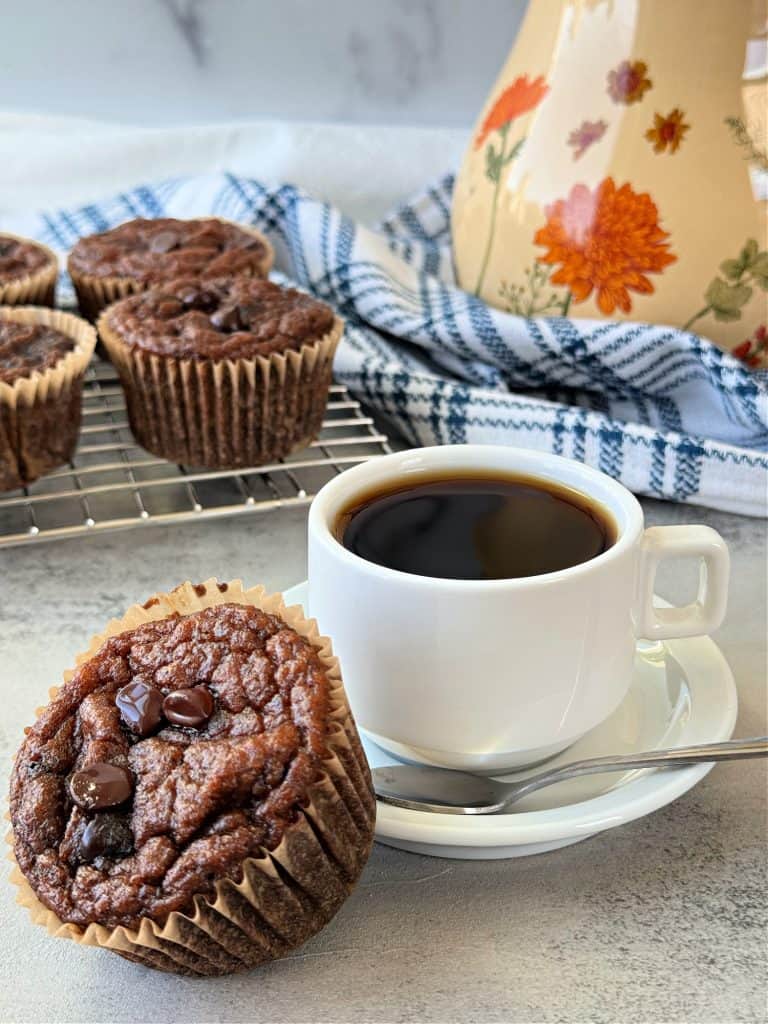 chocolate chip pumpkin muffin with morning coffee 