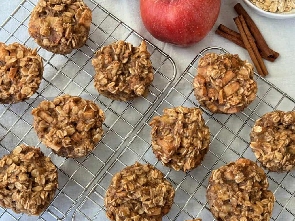 apple oat muffins on cooling rack