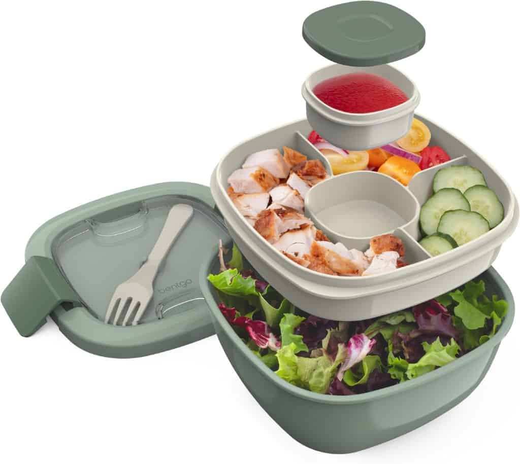 salad container to bring salad to work or school with compartments 