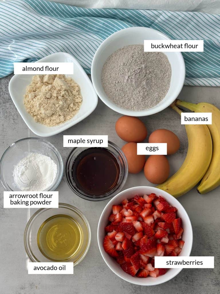 ingredients to make strawberry banana muffins