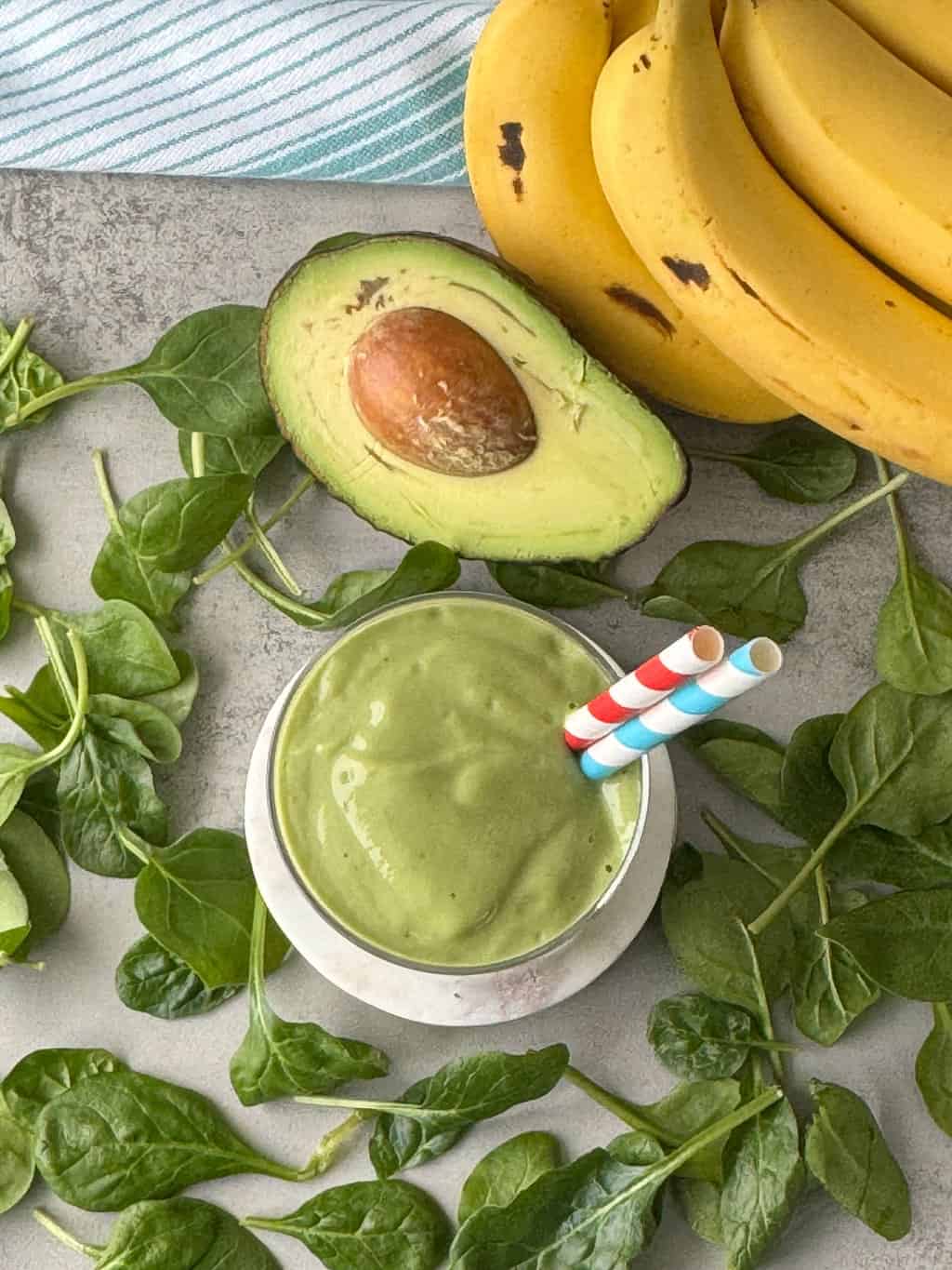 top view of thick creamy Avocado Banana Spinach Smoothie