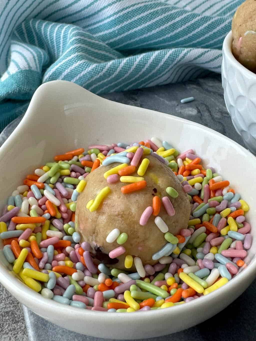 healthy cookie dough bites with rainbow sprinkles