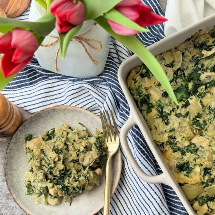 healthy dairy free gluten free spinach chicken artichoke casserole recipe