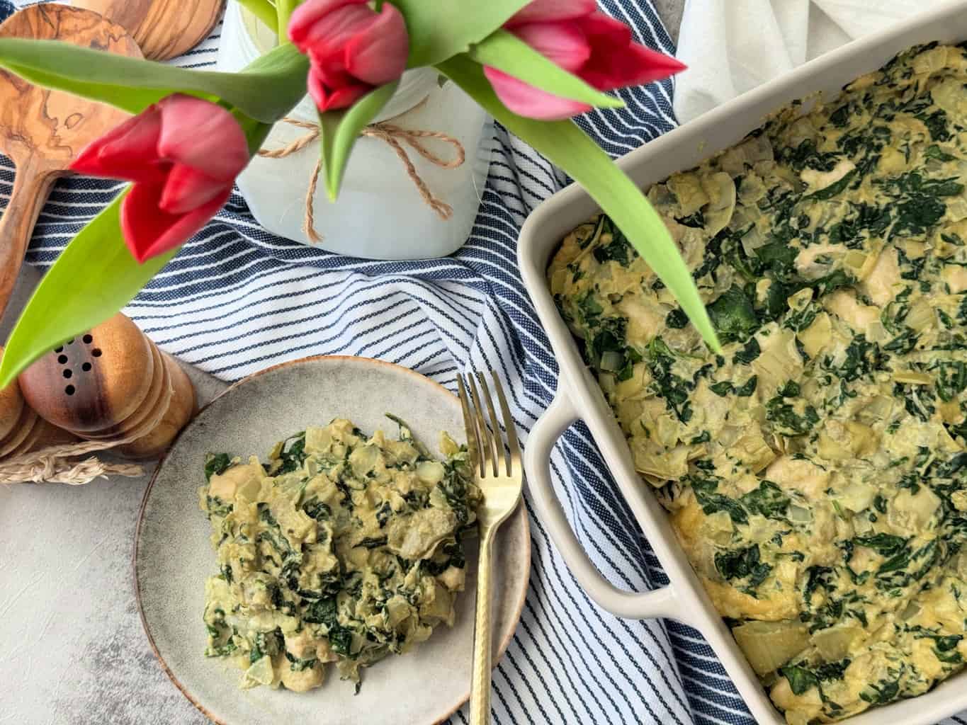 healthy dairy free gluten free spinach chicken artichoke casserole recipe