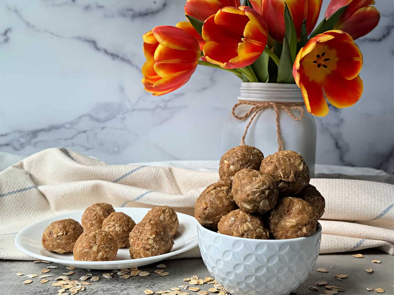 oatmeal peanut butter balls with vanilla protein