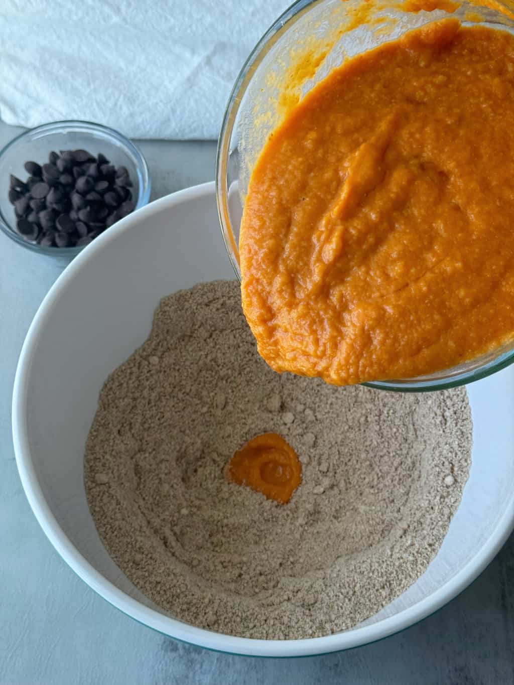 pumpkin mixture pour into flour mixture
