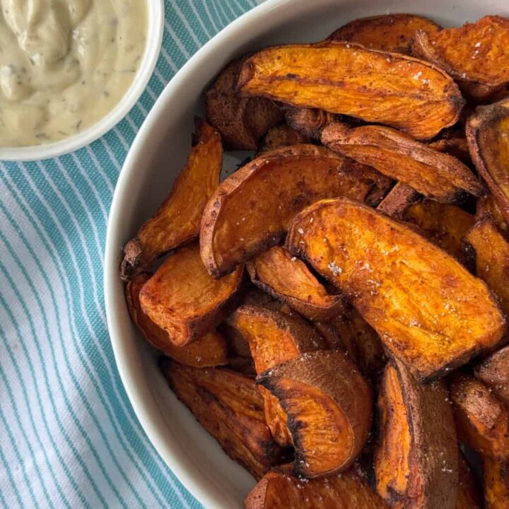 Air Fryer Sweet Potato Wedges with Creamy Ranch
