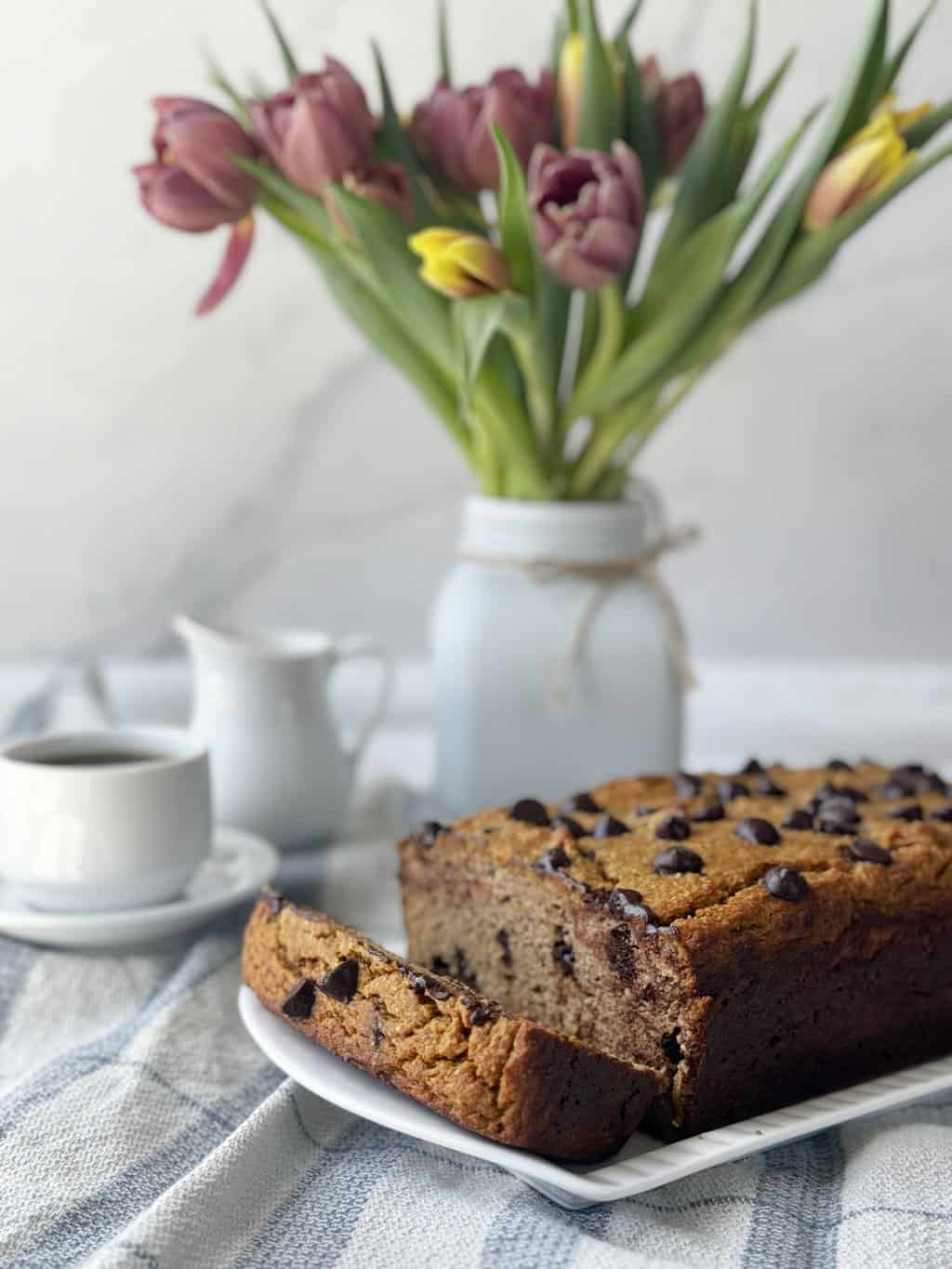slice of pumpkin bread with chocolate chips