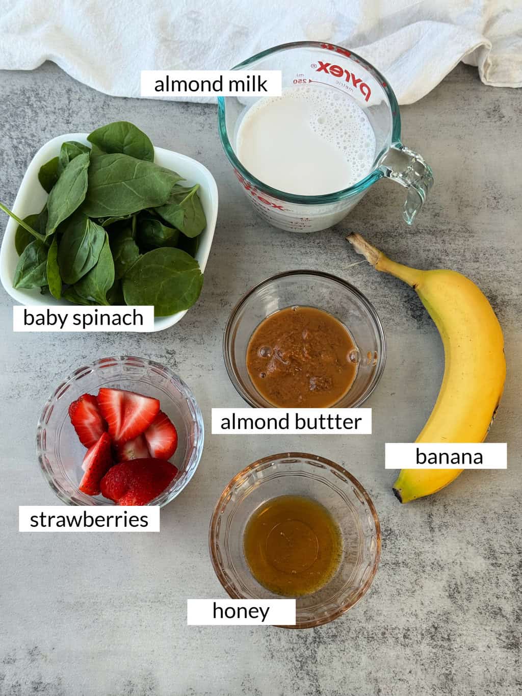 ingredients to make a dairy free breakfast smoothie with almond butter