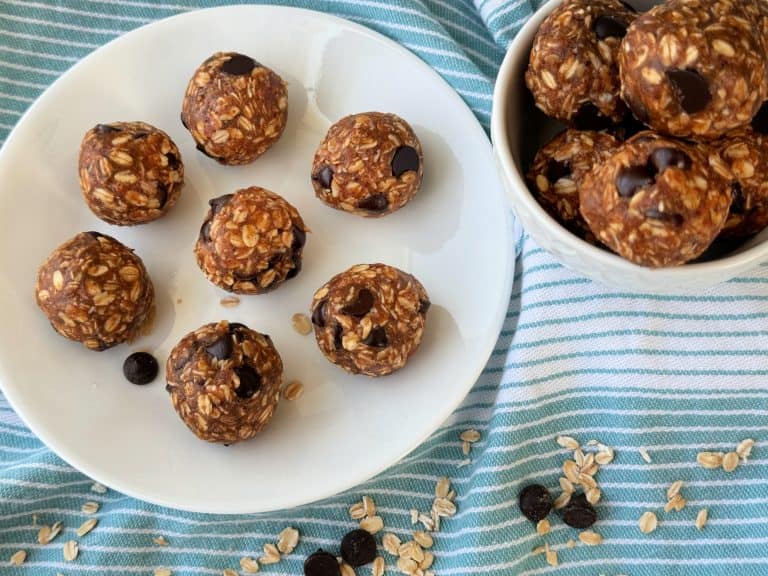 Healthy Protein Balls Recipe with Chocolate Chips and almond butter