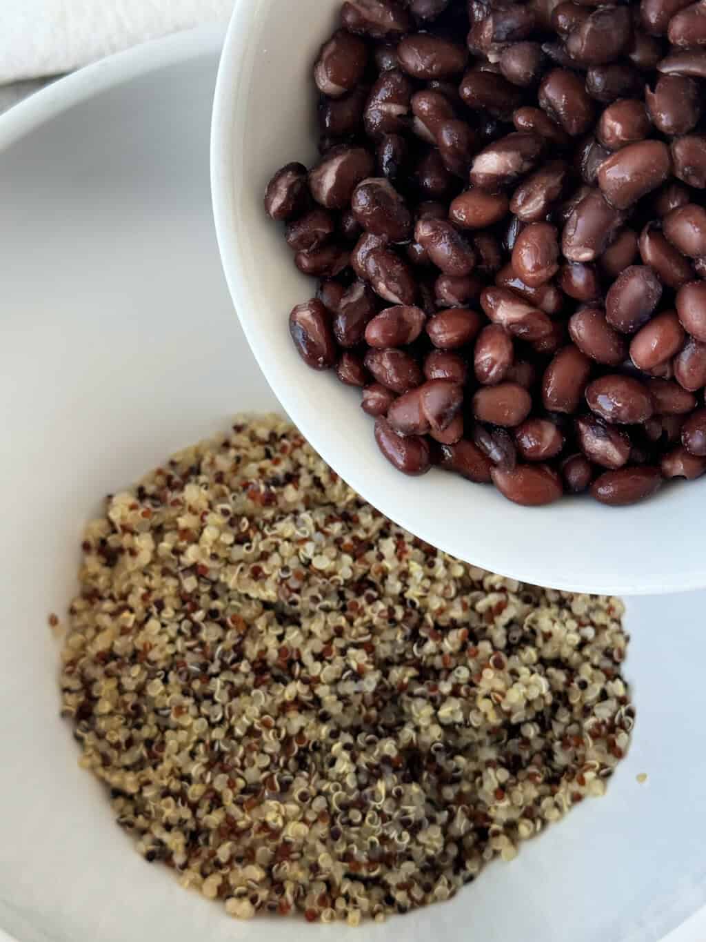 drained black beans and cooked quinoa